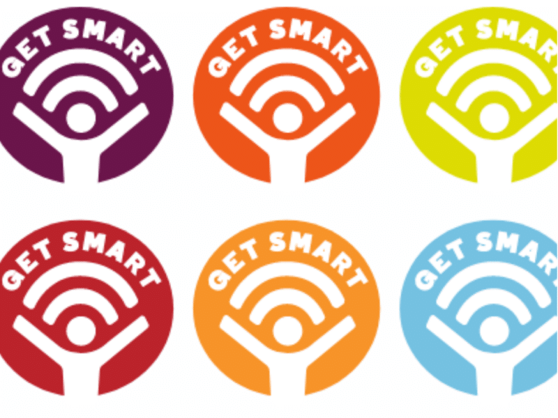 A fuller view of the same six circular "GET SMART" icons, shown in different colours and positioned in two rows of three.